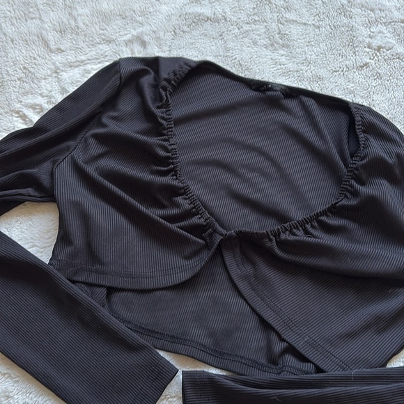 SHEIN Black Ribbed Cropped Short Large Black Cardigan - Picture 2 of 8